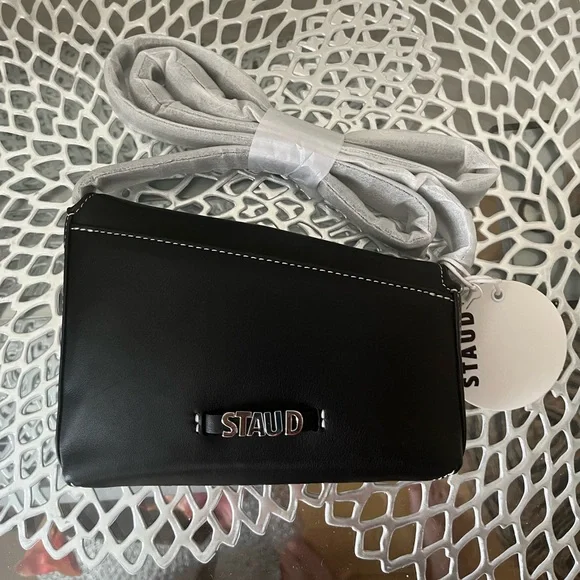 Staud Acute Black Leather Small Convertible Crossbody/ Clutch/ Shoulder Bag NWT